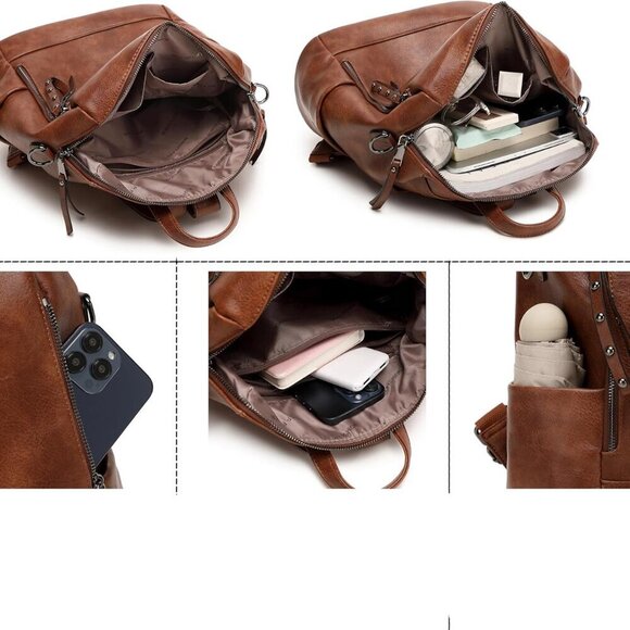 Vegan Leather Backpack Purse for Women Travel Work Casual Daypack Organizer
